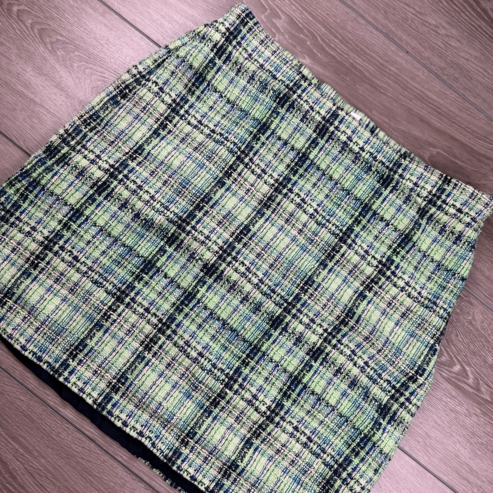 J. Jill Women Skirt Tweed Plaid Cotton Blend Green XL